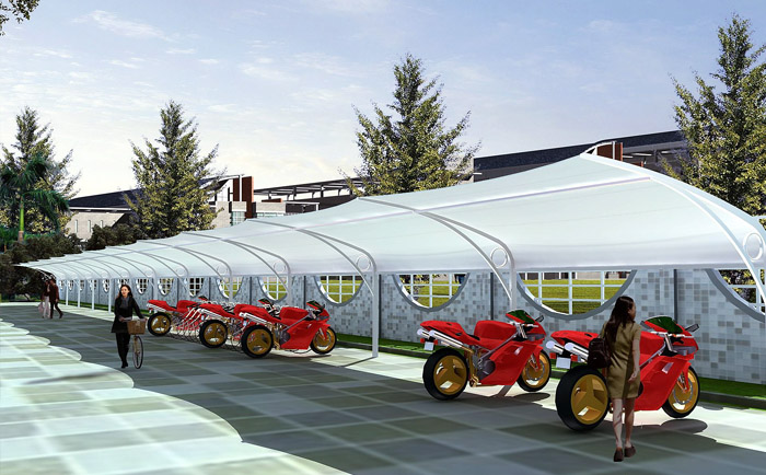 一處生活小區(qū)的停車棚張拉膜結構工程