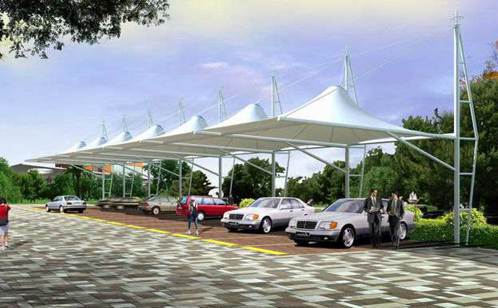 白色穹頂公共停車棚張拉膜結構工程