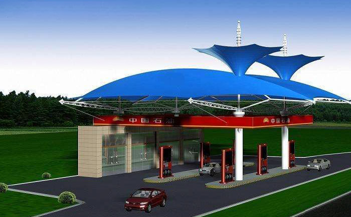 美輪美奐的藍色膜有加油站張拉膜結構效果圖