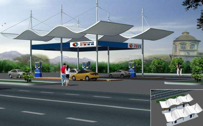 波浪形加油站張拉膜結構效果圖