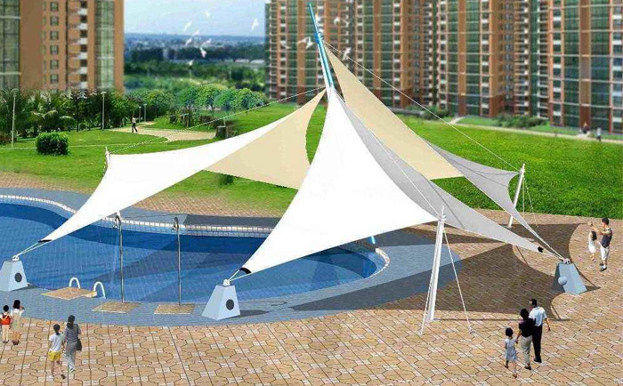 小區(qū)廣場的一處景觀張拉膜結構工程