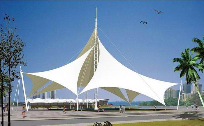 聳立在廣場上的夸張造型的張拉膜結(jié)構(gòu)工程
