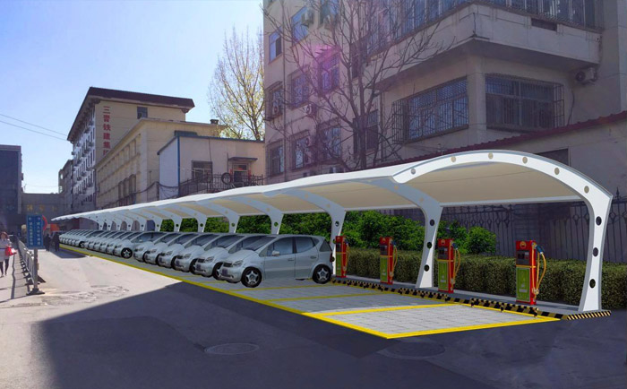 張拉膜結構的停車棚