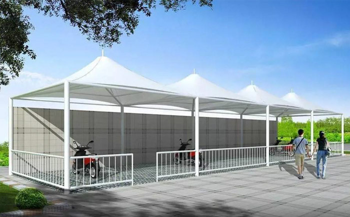 高檔PVC膜材搭建的張拉膜膜結構停車棚