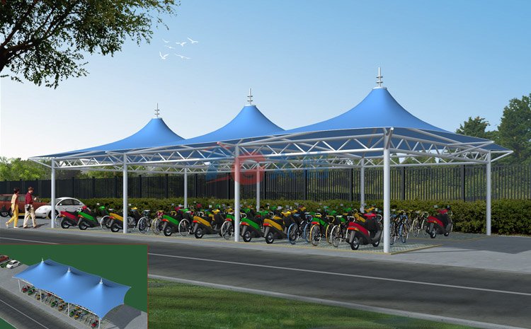 雙側停車膜結構電動車棚效果圖