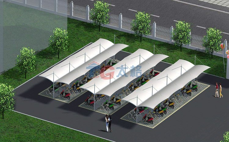 三排雙側停車膜結構電動車棚效果圖