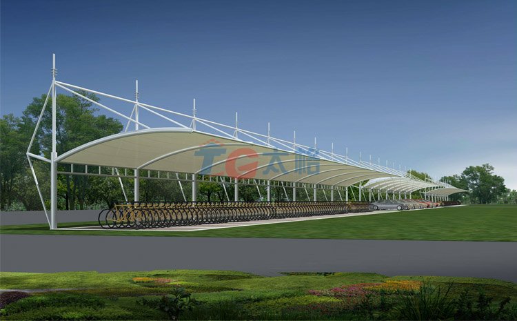 單排單側式膜結構電動車棚效果圖