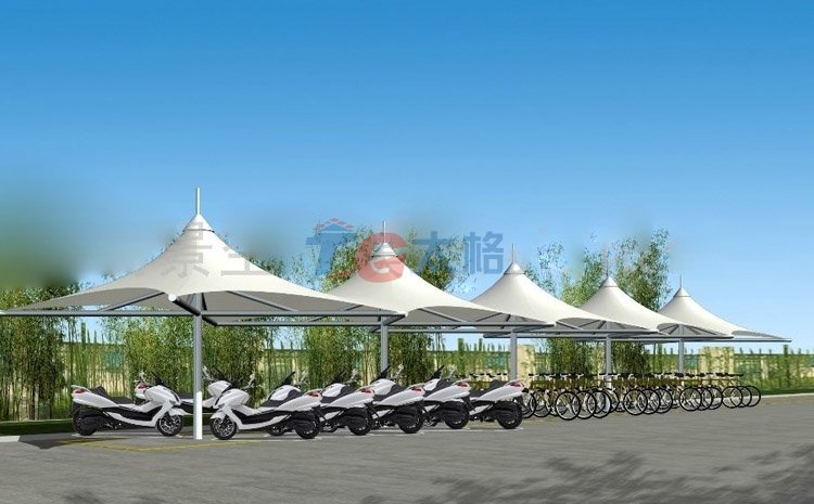 單排雙側式膜結構電動車棚效果圖