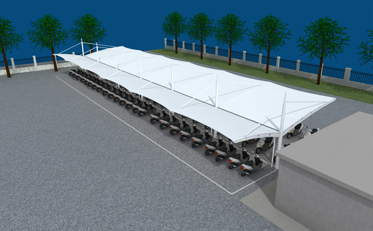 使用遮陽(yáng)板膜材的膜結(jié)構(gòu)停車(chē)棚